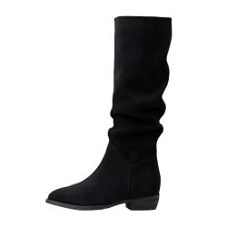 ticticlily Langschaft Stiefel Damen Slip-On Boots Blockabsatz Winter Herbst Stiefel Westernstiefel Halbhohe Stiefel G Schwarz 43 EU von ticticlily