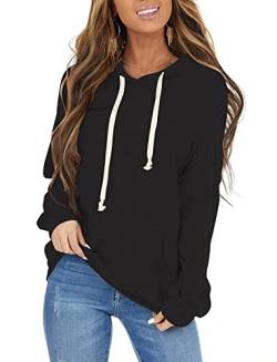 ticticlily Pullover Damen mit Kapuze Oversized Hoodies Winter Herbst Sweatshirts Kapuzenpullover Casual Lose Einfarbig Lange Langarmshirts Oberteil Tops Tunika Pulli Große Größen Schwarz XXL von ticticlily