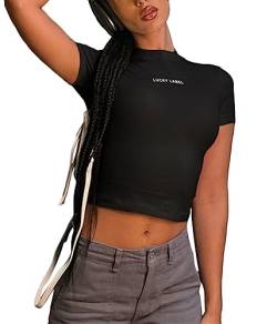 ticticlily Top Damen Cropped Top Track Jacke Tshirt Y2K Vintage Basic Crop Top Enge Jacken Kurze Langarmshirt 90er Retro Streetwear E Schwarz M von ticticlily