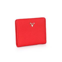 tieedhfu Frauen Kurze Dünne Brieftasche Chic Weihnachten Für Hirsch Multi Karte Geldbörse Tasche Damen Leder Faltbare Mode Foto Karte Halter, Rot von tieedhfu