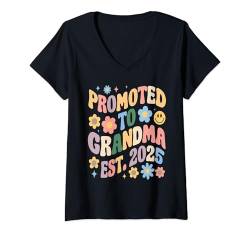 Damen 2025 zur Oma Est befördert — Enthüllung der Schwangerschaft zum Muttertag T-Shirt mit V-Ausschnitt von time grandma established 2025