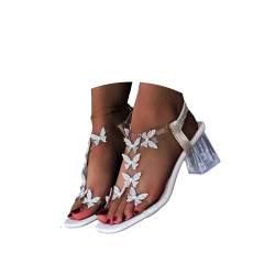 tinbarry Sandalen Damen Sommer Schmetterling Strass Keilabsatz Sandalen Boho Freizeitschuhe Glitzer Hausschuhe Offene Zehen Sandals Chunky Heels Sandalen Elegant Strandsandalen Mode ​Abendschuhe von tinbarry