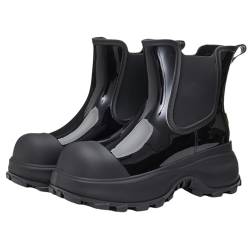 Gummistiefel Damen Halbhoch Wasserdicht Boots Regenstiefel Atmungsaktiv Stiefeletten Bequem Gummi Regenschuhe Outdoor Arbeit Stiefel von tinetill