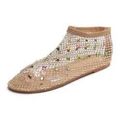 Sandalen Damen Sommer Strass Flache Schuhe Glitzer Freizeitschuhe Atmungsaktiv Netzschuhe Slip On Hausschuhe Runde Zehe Walking Flats Fashion Strandsandalen von tinetill