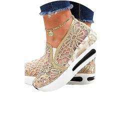 tinetill Damen Sneakers Spitze Mesh Atmungsaktive Turnschuhe Mit Keilabsatz Atmungsaktive Plateau Sportschuhe Mit Blumenstickerei Laufschuhe Sommer Schuhe von tinetill