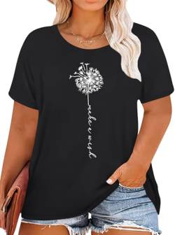 tiorhooe Damen Oversize Shirt Frauen Große Größen Dandelion T Shirts Frau Plus Size Wildflower Motiven Top von tiorhooe