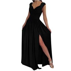 Damen Elegantes Geschlitztes Abendkleid Sexy äRmellos Bodenlanges Partykleid Niedrig Geschnittenes Hoch Tailliert Solide Ballkleid Cocktailkleid V-Ausschnitt Prom Maxikleid Frauen Umstandskleider von tsaChick