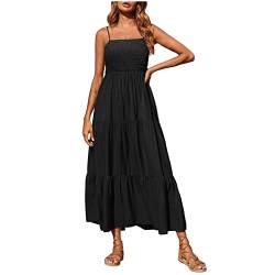 Damen Sommerkleid Cami Freizeitkleid Stretchig Hohe Taille Einfarbig LäSsig Urlaub Maxikleid äRmelloses SpaghettiträGer Bralette Wadenlanges Strandkleid Solide Lange Bohemian Dress Frauen MäDchen von tsaChick