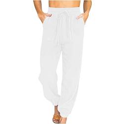 tsaChick Damenmode lässig solide Farbe hohe Taille Schnürung lockere Hose Lange Hose 2237 White 38 von tsaChick