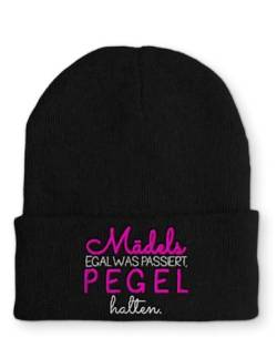 Mädels egal was passiert, Pegel halten. Statement Beanie Mütze mit Spruch, Farbe: Black von tshirtladen