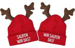 Saufen wir das? | Wir Saufen das! Rentier Mütze lustiges Statement Elch-Duo Beanie Geweihmütze mit Spruch von tshirtladen