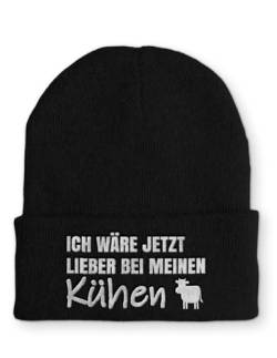 tshirtladen Spruchmütze Strickmütze Kühe Landwirt Wintermütze Mütze lustige Beanie mit Stick, Farbe: Black von tshirtladen