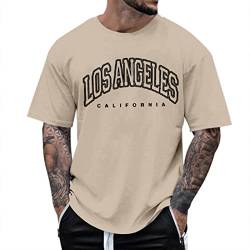 Herren T-Shirt Oversize Kurzarm T-Shirts mit Los Angeles Grafik Kreativen Buchstaben Vintage Drucken Lang Tops Shirt Männer Streetwear Sportshirts Freizeitshirts von unilarinna