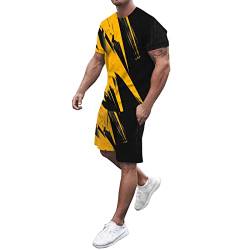 unilarinna Herren Sommer Kurz Sportanzug 2 Teiler Hausanzug lässige Tracksuit Elegant Drucken Sommeranzug Leicht 3d Digital Streetwear Männer Freizeitanzug T-Shirts Kurze Hose Sets Jogginganzug von unilarinna