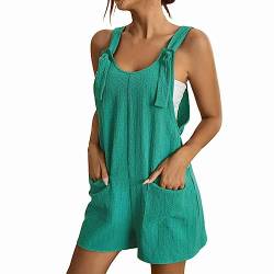 unilarinna Kurzer Jumpsuit Damen Elegant Playsuit Sommer Casual Overall V-Ausschnitt Elegant Einteiler Hose Lose Kurzarm Latzhose mit Taschen und Gürtel Romper Sexy Weich Sommerhose Kuschelig Shorts von unilarinna