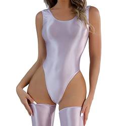 unilarinna Sexy Body Dessous Damen Babydoll Body Damen Sexy Großer, öliger, seidiger, glänzender T-Schritt-Bodysuit für Damen, transparente, sexy Dessous Catsuit von unilarinna