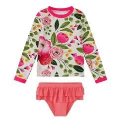 upandfast Mädchen Badeanzug UV-Schutz Schwimmanzug Badebekleidung 2-Teiliges Set für Mädchen(8 Jahre,Rosa Blume) von upandfast