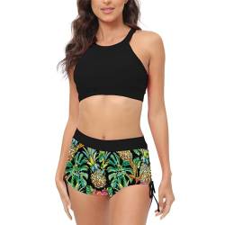 uxxnjfg Bikini Damen Set 2 Teiler Damen Sommer Mädchen Bikini-Sets Push Up Perioden Sport Hawaii Bademode Mit Tropenmuster Wickel Badeanzug Swimsuit Bandeau Top Badehose (Schwarz,M) von uxxnjfg