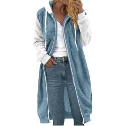 uxxnjfg Fleecejacke Damen Lang Jacken Warme Wintermantel Damen Grosse Grössen Elegante Arbeits Kapuzenjacke mit Kapuze Bluse Frauenkleidung Plüschjacke - Geschenke Für Frauen(Hellblau,5XL) von uxxnjfg