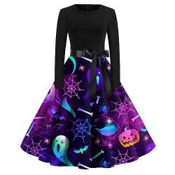 Generic Halloween Kostüm Damen Gruselig Retro Hexe Vampir Mit Aufdruck Langarm Kleid Barock Renaissance Victorian Fasching Kostüme Relaxo Horror Übergröße Mittelalter Kleidung Pink XL von uxxnjfg