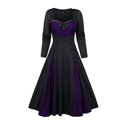 uxxnjfg Halloween Kostüm Damen Gruselig Gothic Kleid Hexe Vampir Wikinger Langarm Kleidung Gothic Barock Day of The Dead Kostüm Übergröße Horror Gruselig Mittelalter Kleid Festliche Kleidung Lila XL von uxxnjfg