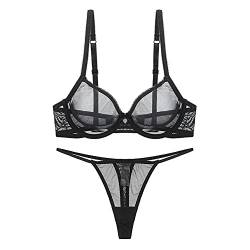 varsmiss Damen Sexy Dessous Set Sehen Sie durch BH und Tanga Mini Transparent Mesh G-String von varsmiss