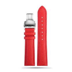 vazzic YingYou 16mm 18mm 20mm 22mm Schwarz Braun Rot Grade Eidechse Muster Männer Und Frauen Echtes Leder Uhrenarmband (Color : Red silver buckle, Size : 15mm) von vazzic