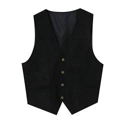 Herren Wildleder Anzug Weste Jahrgang Western Cowboy Weste, Normale Passform Wildleder Weste, Vintage - Cowboy Stil äRmellose Jacke Slim Fit Hochzeit Westen, Westen Herren Schwarz von vejtmcc