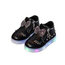 vejtmcc Sport-Turnschuhe LED-Mädchen-Baby-Kind-Kristallstiefel Bowknot scherzt leuchtende Schuhe Babyschuhe Turnschuh Kleinkind (Black, 21) von vejtmcc