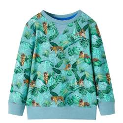 vidaXL Kinder-Sweatshirt Blumen Tiger Langarmshirt Pullover Pulli Hellgrün Melange 140 von vidaXL