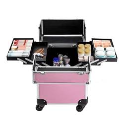 vinnyooc Kosmetikkoffer Trolley Make Up Koffer Beauty Case Nageldesign Friseurkoffer Rolling Makeup Train Case Reisekoffer Werkzugkoffer Multikoffer Mit 360° Rollen Schwarz/Rosa (Rosa) von vinnyooc