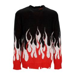 Herren-Pullover mit Jacquard-Flammenmuster, Schwarz/Rot/WeiB von vision-of-super