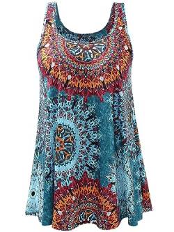 vislivin Damen Top mit Integriertem BH Tank Top Unterhemd Casual Tank Tops Loose Fit Ärmellose Shirt S-XXXXL Blue Flower XXXXL von vislivin