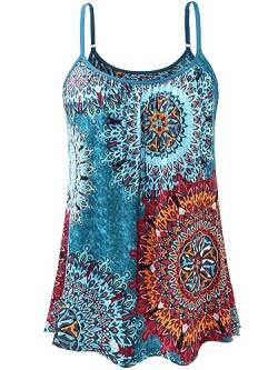 vislivin Top mit Integriertem BH Damen Unterhemd Spaghettiträger Tops Loose Tank Ärmellose Bluse Trägertops S-XXXXL Blue Flower S von vislivin