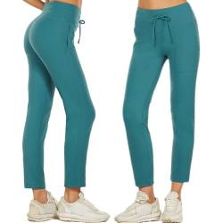 wadizo Jogginghose Damen Atmungsaktiv Sporthose Trainingshosen Freizeithose Damen High Waist Hose Damen Stretch Hose Damen Sport Leggings Damen mit Tasche Yogahosen für Damen (Cyan, L) von wadizo