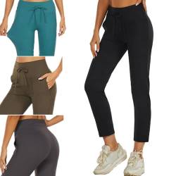 wadizo Jogginghose Damen Atmungsaktiv Sporthose Trainingshosen Freizeithose Damen High Waist Hose Damen Stretch Hose Damen Sport Leggings Damen mit Tasche Yogahosen für Damen (Schwarz, L) von wadizo