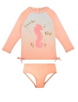 weVSwe Baby Schwimmanzug uv Schutz 2-Piece UPF 50+ Schleifenknoten Baby Bademode für Mädchen Neugeborene Sonnenanzug Strandkleidung Orange Seepferdchen6-12 Monate von weVSwe
