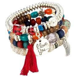 weiting Boho Armband, 4 Stück Stapelbare Perlenarmbänder Mit Quasten Für Damen, Frauen Charm Statement Armreifen, Kristall Perle Armband von weiting