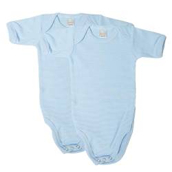 wellyou - Baby Body Kurzarm aus 100% super weicher Baumwolle - 2er Set Kurzarm Body Baby für Mädchen und Jungen - Kinder Kurzarmbody - Erstklassiger Babybody - Made in EU (Hellblau Weiss - Gr. 92-98) von wellyou