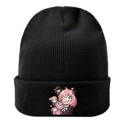 Anime Cartoon Strickmütze Spy x Family Anya Forger Gestrickte Mütze Herbst Winter Männer und Frauen im Freien warme Strickmütze gerollten Rand Wollmütze Beanie Hüte von westtrend