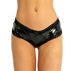 winying Damen Wetlook Tanga Slip Ouvert Shorts Spitzen Dessous Lack Leder Unterhose Bikinihose Sexy Hotpants Schwar XXL von winying