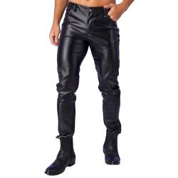 winying Herren PU Leder Hosen Wetlook Tight Pants Gothic Stretch Lange Hosen Motorrad Stil Pantyhose Bikerhose Clubwear Schwarz XL von winying