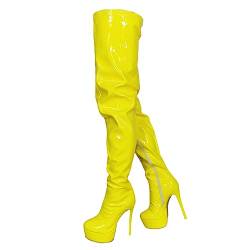 15,5 cm Plateau Stiefel Stiletto Super High Heel Overknee-Stiefel Sexy Oberschenkelhohe Damen Stiefel Mit Seitlichem Reißver Schluss,Gelb,47 EU von woileRQ