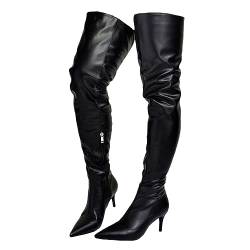 Schwarze 7,5 cm Stiletto Super High Heel Overknee Stiefel Damen Sexy Hohe Stiefel Mit Reißver Schluss,Schwarz,45 EU von woileRQ