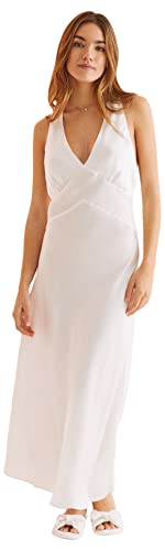 Women'secret Damen Midi Satin Spitze Weiß Nachthemd, Elfenbein, XS von Women'secret