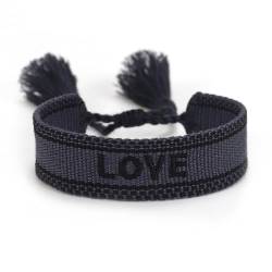 wueiooskj Mit Buchstaben gewebte Handgelenkseilarmbänder mit manuellen Kantenverriegelungsdetails. Polyester gesticktes Charakterarmband, handgewebt, Tiefblaue Liebe von wueiooskj