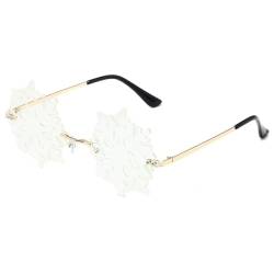 xbiez Coole Schneeflocken-Sonnenbrille, randlos, Vintage-Stil, für Mädchen, bunt, randlose Gläser, für Teenager, Party-Sonnenbrille für Teenager, Weiße Tabletten von xbiez