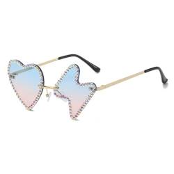 xbiez Funkelnde Sonnenbrille in Herzform, Vintage-Sonnenbrille mit dickem Rahmen, mit Strasssteinen, Vintage-Disco-Brille von xbiez