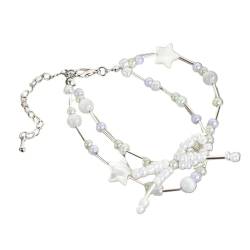 xbiez Schönes zweilagiges Glasperlen-Armband, stilvolle Schleife, Stern-Halskette, perfekt für Damen, Mädchen, Teenager, eleganter Schmuck-Ornament, Bracelet von xbiez