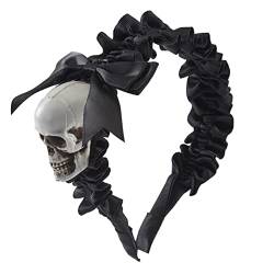 xbiez Schwarzes Stirnband Halloween Totenkopf Stirnband für Frauen Plissee Stirnband Goth Kopfbedeckung Gothic Stirnband Punk Stirnband Schwarz Stirnband von xbiez